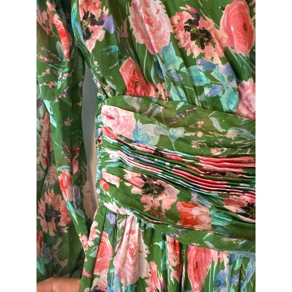 Amur Raven Silk Floral Off-Shoulder Maxi Dress Green Pink Size 0 - Picture 10 of 14